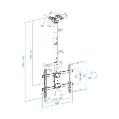 Soporte de techo giratorio/ inclinable/ nivelable tooq lpce1175tsli-b para tv de 32-75"/ hasta 60kg - Imagen 5