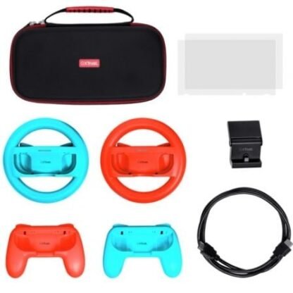 Pack gaming trust gaming gxt 1249/ estuche rígido + 2 joy-con + 2 volantes + cristal templado para switch + soporte de carga - Imagen 2