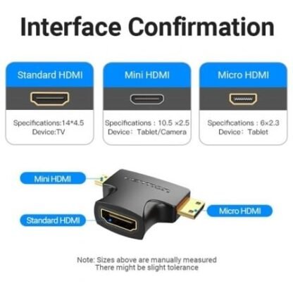 Adaptador hdmi 2 en 1 vention agfb0/ hdmi hembra - micro hdmi macho - mini hdmi macho - Imagen 2