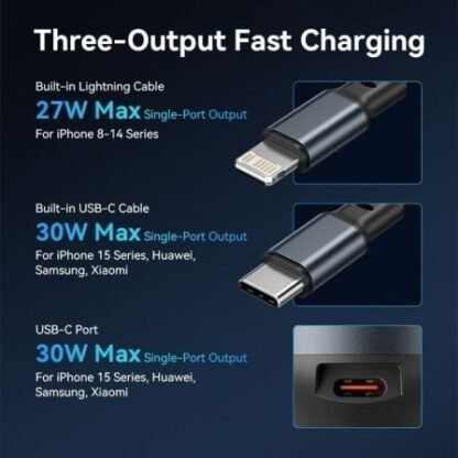 Cargador de coche vention ffob0/ 1xusb tipo-c macho/ 1xusb tipo-c hembra/ 1xlightning macho/ 30w - Imagen 3