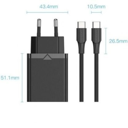 Cargador de pared vention fahbf-eu/ 1xusb tipo-c + 2x cable usb tipo-c/ 25w - Imagen 3