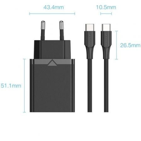 Cargador de pared vention fahbf-eu/ 1xusb tipo-c + 2x cable usb tipo-c/ 25w - Imagen 3