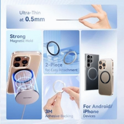 Pack 2 pegatinas universales para anillos de metal magnéticos vention kqob0/ compatible con smartphones - Imagen 2