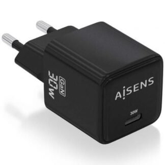 Cargador de pared gan aisens asch-30w1p036-bk/ 1xusb tipo-c/ 30w