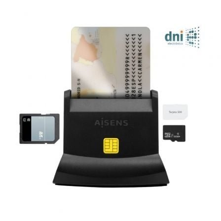 Lector de dni y tarjetas aisens ascr-sn04csd-bk/ usb tipo-c/ negro