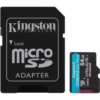Tarjeta de memoria kingston canvas go! plus 64gb microsd xc con adaptador/ clase 10/ 200mbs
