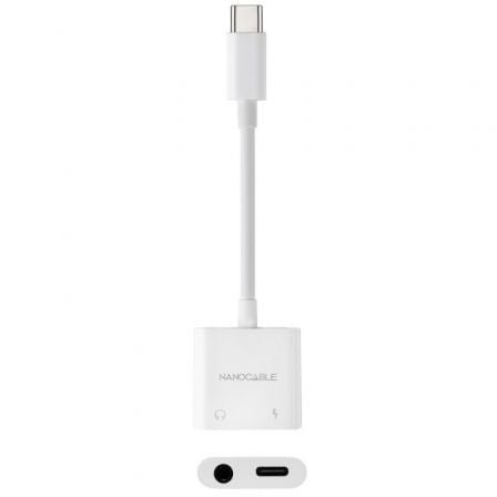 Adaptador audio nanocable 10.24.1206/ usb tipo-c macho - jack 3.5 hembra/ usb tipo-c hembra/ blanco