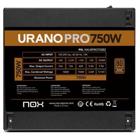 Fuente de alimentación nox hummer urano pro/ 750w/ ventilador 12cm/ 80 plus bronze - Imagen 5