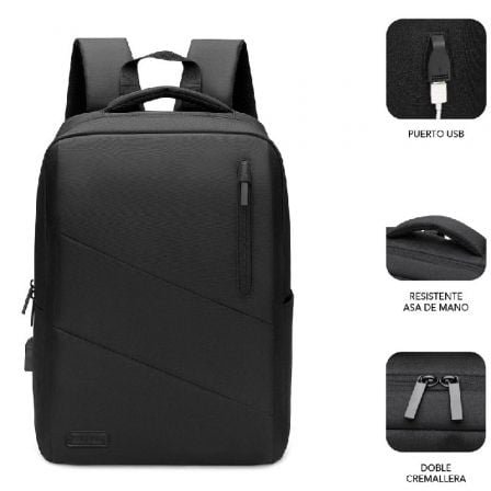 Mochila subblim city backpack para portátiles hasta 15.6"/ puerto usb/ negra - Imagen 2