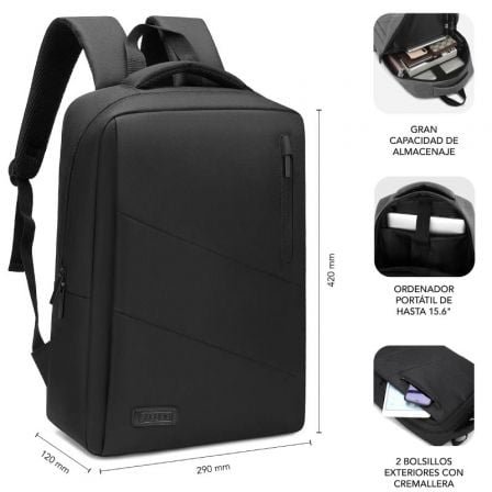 Mochila subblim city backpack para portátiles hasta 15.6"/ puerto usb/ negra - Imagen 3