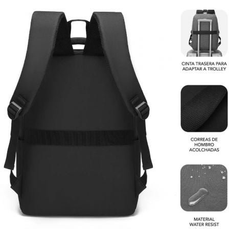 Mochila subblim city backpack para portátiles hasta 15.6"/ puerto usb/ negra - Imagen 4