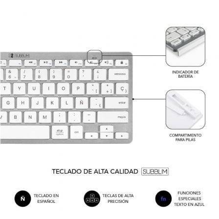 Teclado y ratón inalámbrico subblim oco010 combo multidispositivo compacto/ plata - Imagen 5