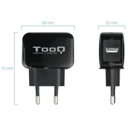 Cargador de pared tooq tqwc-1s01/ 1xusb/ 12w/ negro - Imagen 2