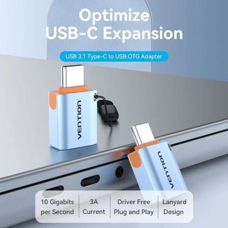 Adaptador otg usb 3.1 vention cubh0/ usb tipo-c macho - usb hembra/ azul - Imagen 2