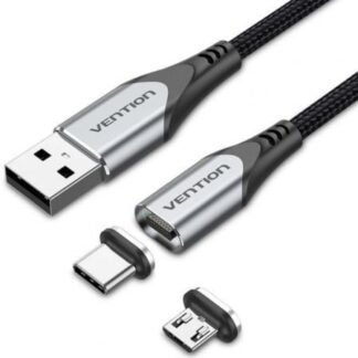 Cable de carga magnético usb tipo-c con adaptador microusb vention cqmhd/ microusb macho - usb tipo-c macho/ usb macho/ hasta