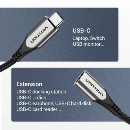 Cable alargador usb 3.1 tipo-c vention tabhf/ usb tipo-c macho - usb tipo-c hembra/ hasta 60w/ 5gbps/ 1m/ gris - Imagen 4