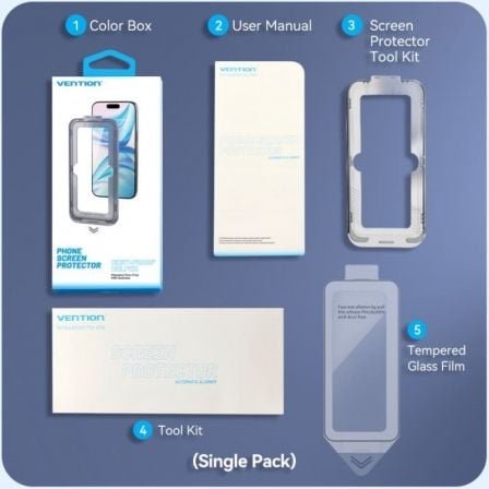 Pack de 2 protectores de pantalla de cristal templado vention kuptcb-20 para iphone 16 pro + herramienta de instalación - Imagen 4