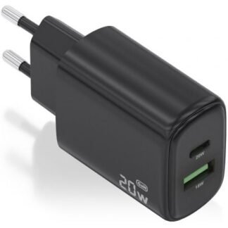 Cargador de pared gan aisens a110-0910/ 1xusb tipo-c/ 1xusb/ 20w/ negro