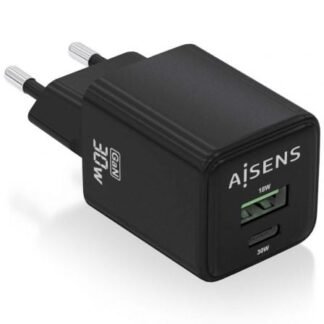 Cargador de pared gan aisens asch-30w2p038-bk/ 1xusb tipo-c/ 1xusb/ 30w