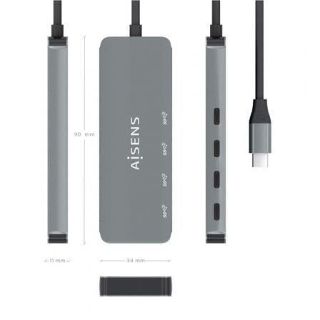 Hub usb tipo-c aisens a109-0695/ 4xusb tipo-c/ gris - Imagen 4