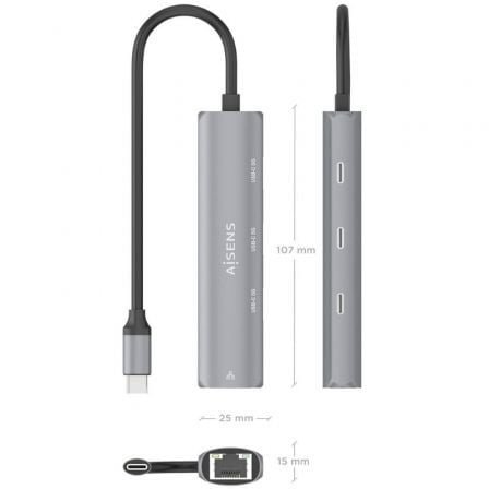 Hub usb tipo-c aisens asuc-4p041-gr/ 3xusb tipo-c/ 1xrj45/ gris - Imagen 4