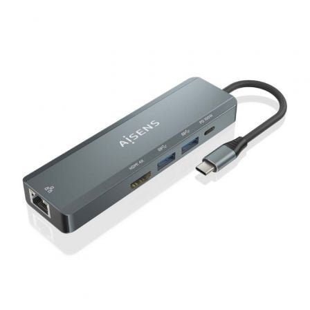 Docking usb tipo-c aisens asuc-5p011-gr/ 1xhdmi 4k/ 2xusb/ 1xrj45/ 1xusb tipo-c/ 1xusb tipo-c pd/ gris - Imagen 2