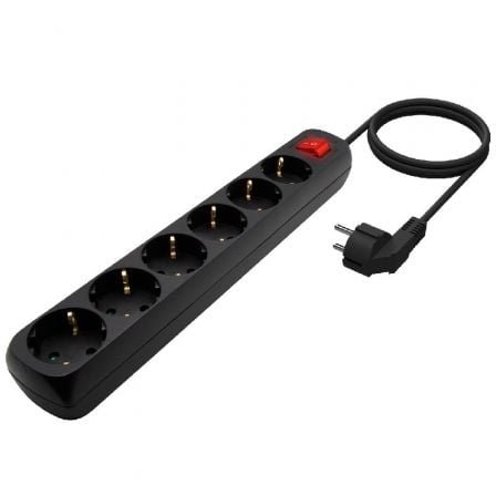 Regleta con interruptor aisens a154-0536/ 6 tomas de corriente/ cable 1.4m/ negro - Imagen 2