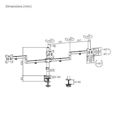 Soporte de mesa para 3 monitores aisens dt27tsr-281/ giratorio/ inclinable/ hasta 10kg - Imagen 4