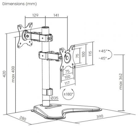 Soporte de mesa para 2 monitores aisens dt32tr-409/ giratorio/ inclinable/ hasta 8kg - Imagen 5
