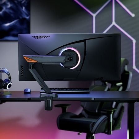 Soporte de mesa gaming para monitor aisens dt49tsrrgb-347/ giratorio/ inclinable/ hasta 16kg/ con iluminación rgb - Imagen 4