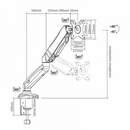 Soporte de mesa con contrapeso para monitor aisens dt27tsr-043/ giratorio/ inclinable/ hasta 9kg - Imagen 5