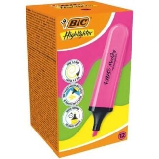 Caja de marcadores fluorescentes bic highlighter flat neón/ 12 unidades/ rosas