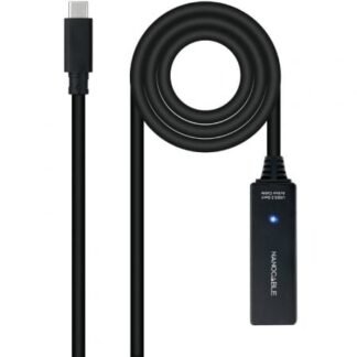 Cable alargador usb tipo-c 3.2 con amplificador nanocable 10.01.1311/ usb tipo-c macho - usb tipo-c hembra/ 5m/ negro