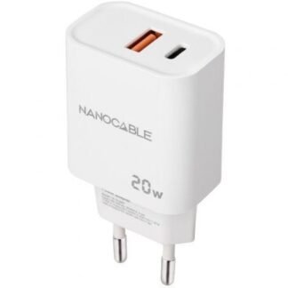 Cargador de pared nanocable 10.10.2007/ 1xusb/ 1xusb tipo-c/ 20w/ blanco