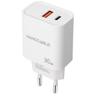 Cargador de pared nanocable 10.10.2011/ 1xusb/ 1xusb tipo-c/ 30w/ blanco