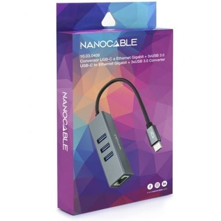 Hub usb tipo-c nanocable 10.03.0408/ 3xusb/ 1xrj45/ gris - Imagen 3