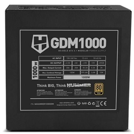 Fuente de alimentación nox hummer gdm/ 1000w/ ventilador 12cm/ 80 plus gold - Imagen 5