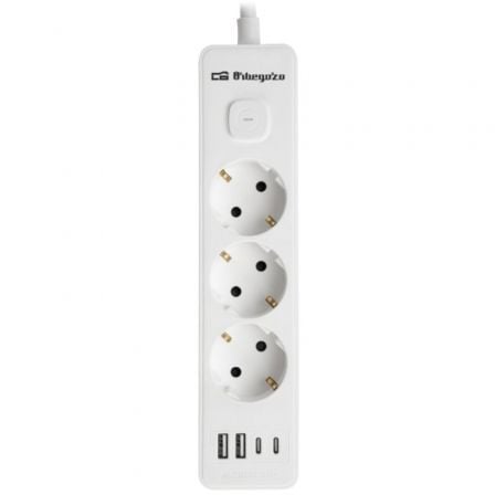 Regleta con interruptor orbegozo en 3100/ 3 tomas de corriente/ 2 usb/ 2 usb tipo-c/ cable 1.4m/ blanca