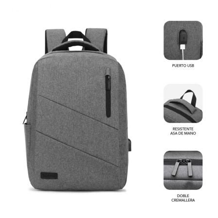 Mochila subblim city backpack para portátiles hasta 15.6"/ puerto usb/ gris - Imagen 2