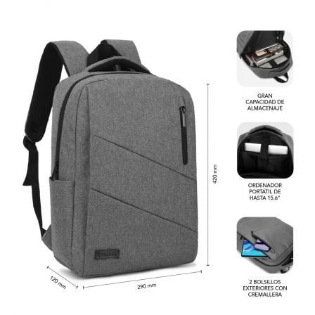 Mochila subblim city backpack para portátiles hasta 15.6"/ puerto usb/ gris - Imagen 4