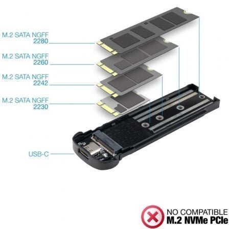 Caja externa para disco ssd m.2 tooq tqe-2202br/ usb 3.1 gen1/ sin tornillos - Imagen 4