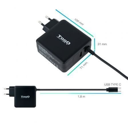 Cargador de portátil tooq tqlc-usbc65pd usb tipo-c/ 65w/ automático/ voltaje 5-20v - Imagen 3