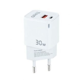 Cargador de pared gan tooq tqwc-ganqcpd30wt/ 1xusb tipo-c/ 1xusb/ 30w