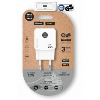 Cargador de pared gan tech one tech gan tec2220/ 1xusb tipo-c/ 20w/ blanco