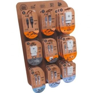 Expositor de cargadores gan y cables tech one tech eko 400903/ 9 ganchos/ incluye 27 productos