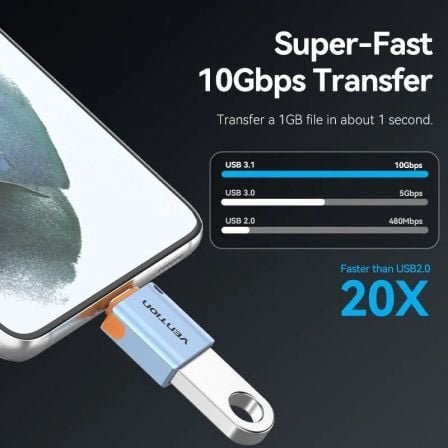 Adaptador otg usb 3.1 vention cubh0/ usb tipo-c macho - usb hembra/ azul - Imagen 3