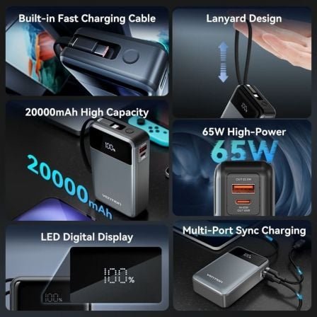 Powerbank 20000mah vention fhyb0/ 65w/ gris/ incluye cable usb tipo-c - Imagen 3