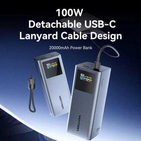 Powerbank 20000mah vention fkch0/ 100w/ gris/ incluye cable usb tipo-c - Imagen 2