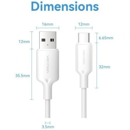 Cable usb 2.0 tipo-c vention ctqwh/ usb tipo-c macho - usb macho/ hasta 60w/ 480mbps/ 2m/ blanco - Imagen 3