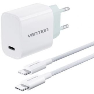 Cargador de pared gan vention g13w0-eu/ 1xusb tipo-c + cable usb tipo-c/ 1xusb/ 30w